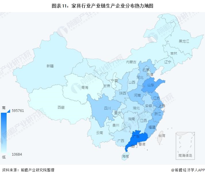 图表11：家具行业产业链生产企业分布热力地图